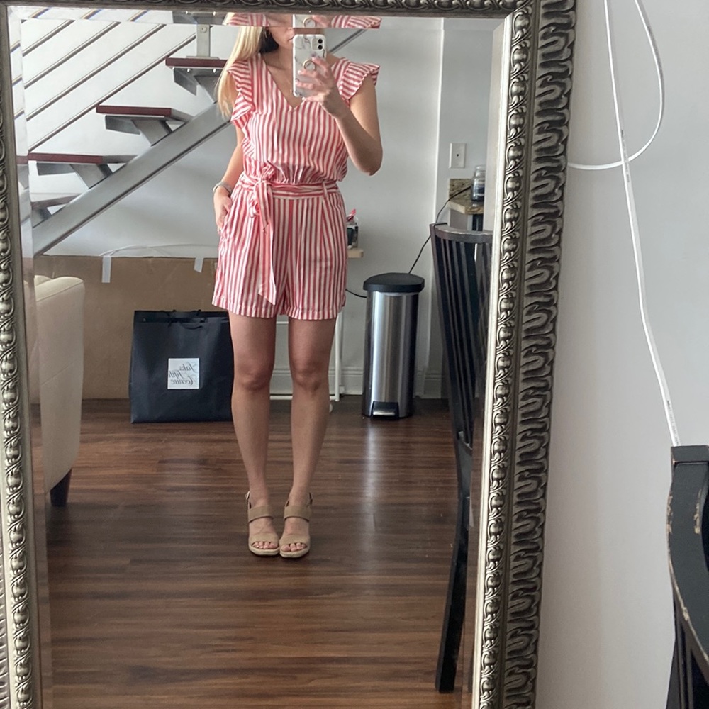 NWT Loft Red/White Stripped Romper with tie 2P